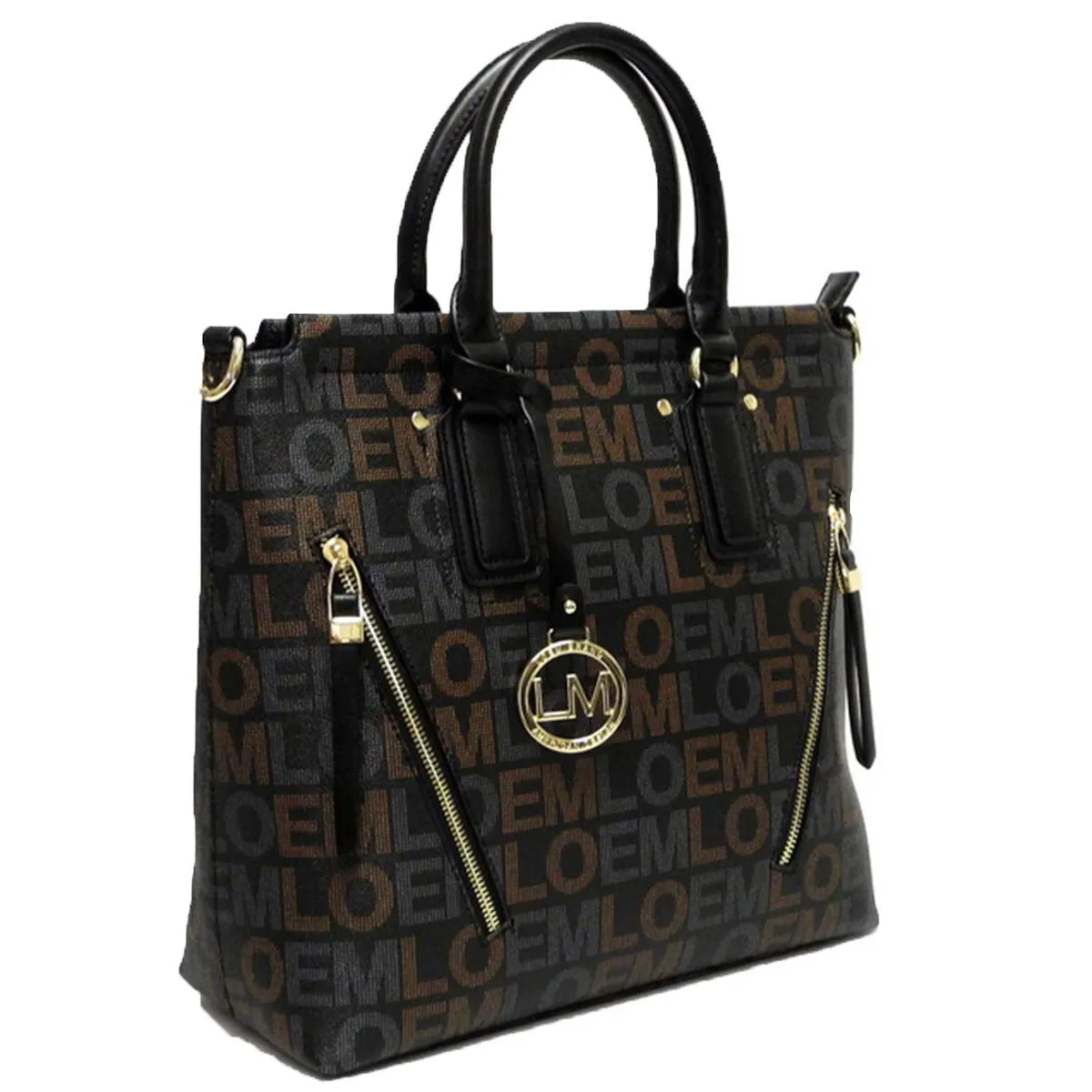 Black LOEM signature shoulder Bag tote handbag wallet set zipper pockets