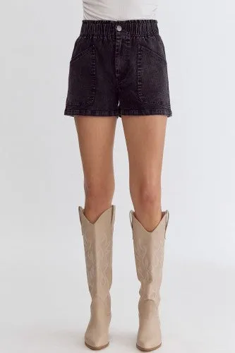 Black Smock Waist Pocket Short