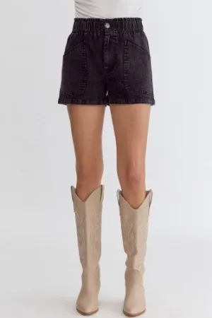 Black Smock Waist Pocket Short
