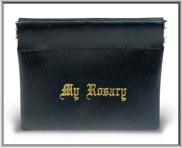 Black vinyl Leatherette Rosary Pouch (Sqeeze open and Snaps Closed)
