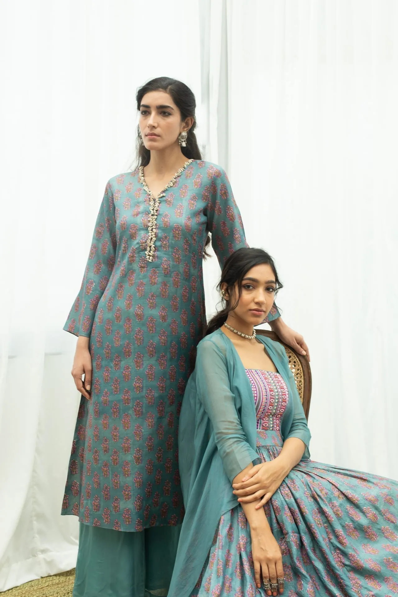 Block Printed Tussar Silk Kurta