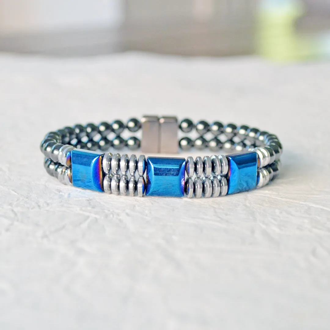 Blue & Silver Metallic Magnetic Bracelet for Pain