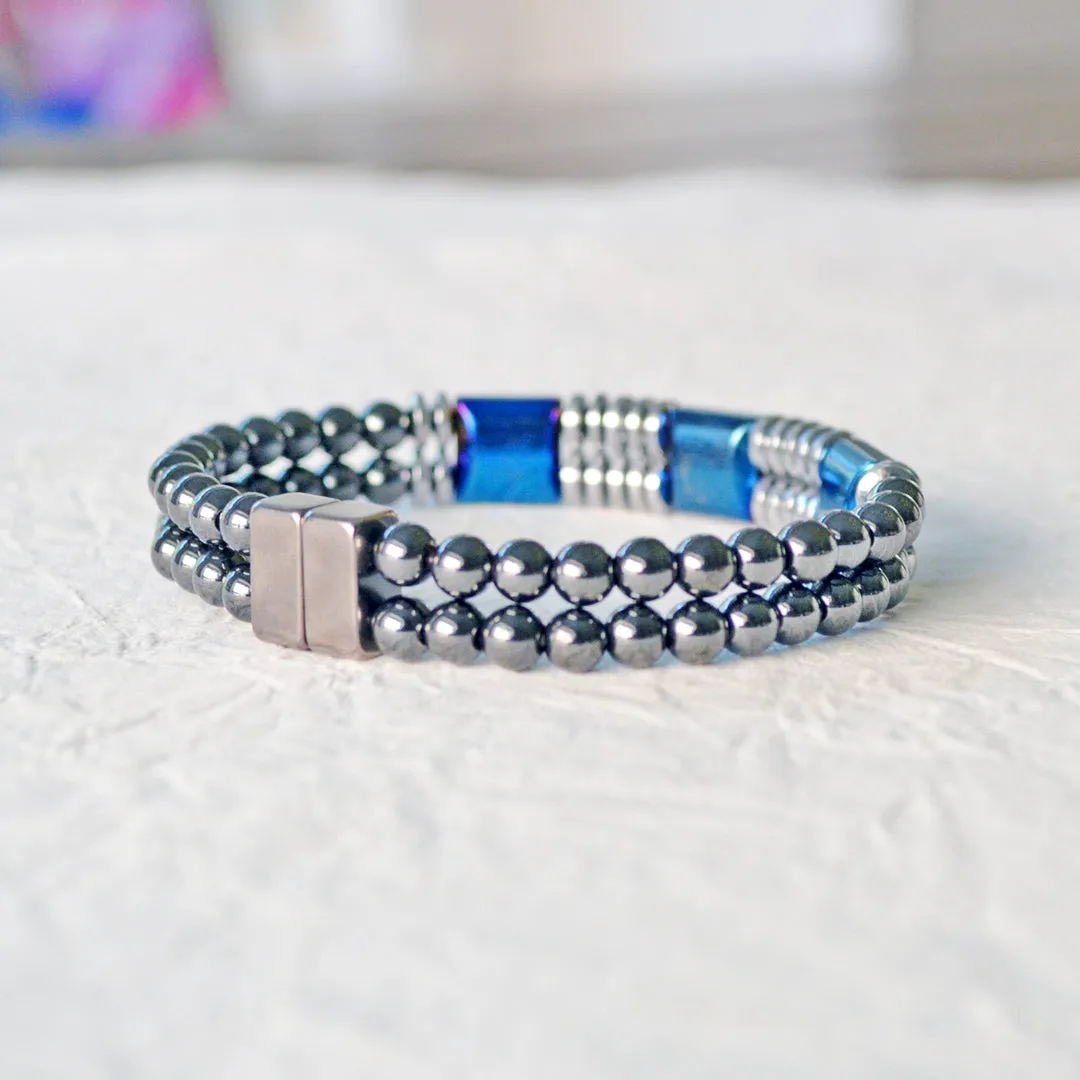 Blue & Silver Metallic Magnetic Bracelet for Pain