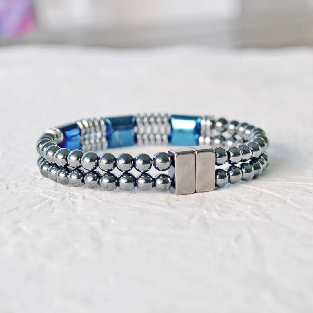 Blue & Silver Metallic Magnetic Bracelet for Pain