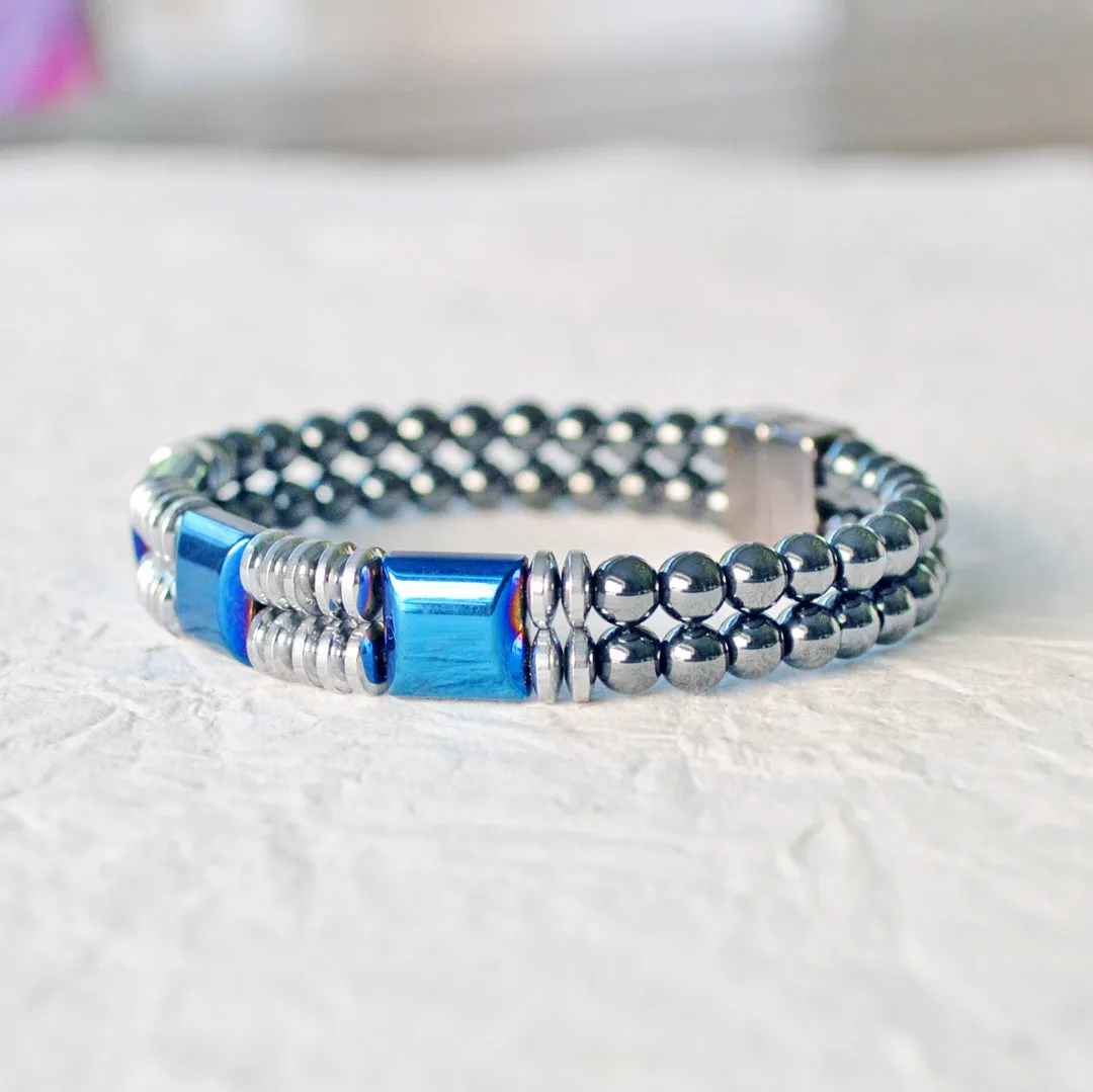 Blue & Silver Metallic Magnetic Bracelet for Pain