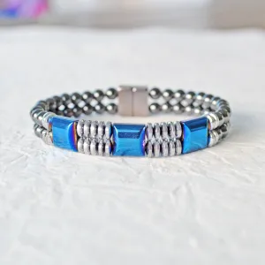 Blue & Silver Metallic Magnetic Bracelet for Pain