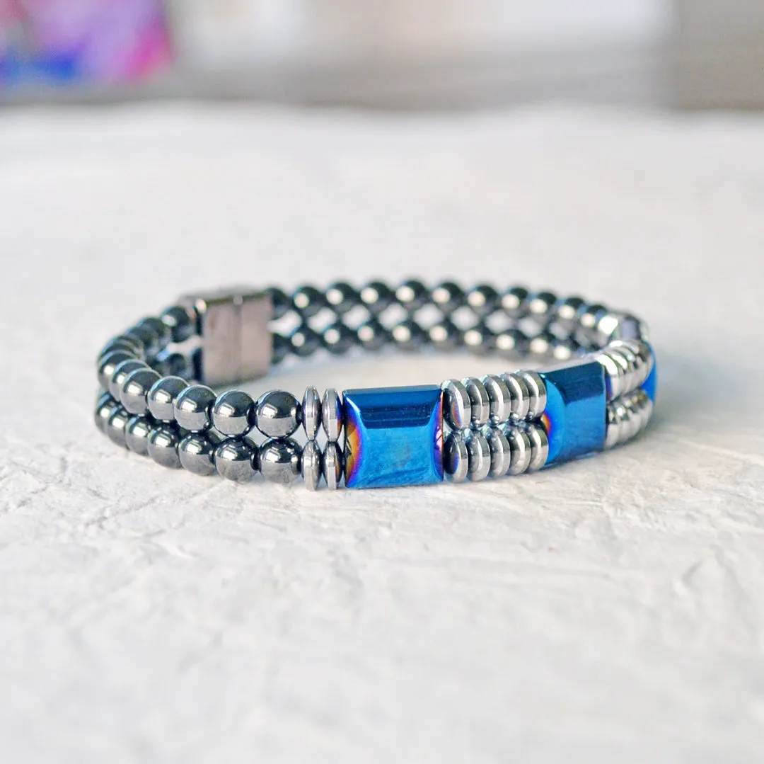Blue & Silver Metallic Magnetic Bracelet for Pain