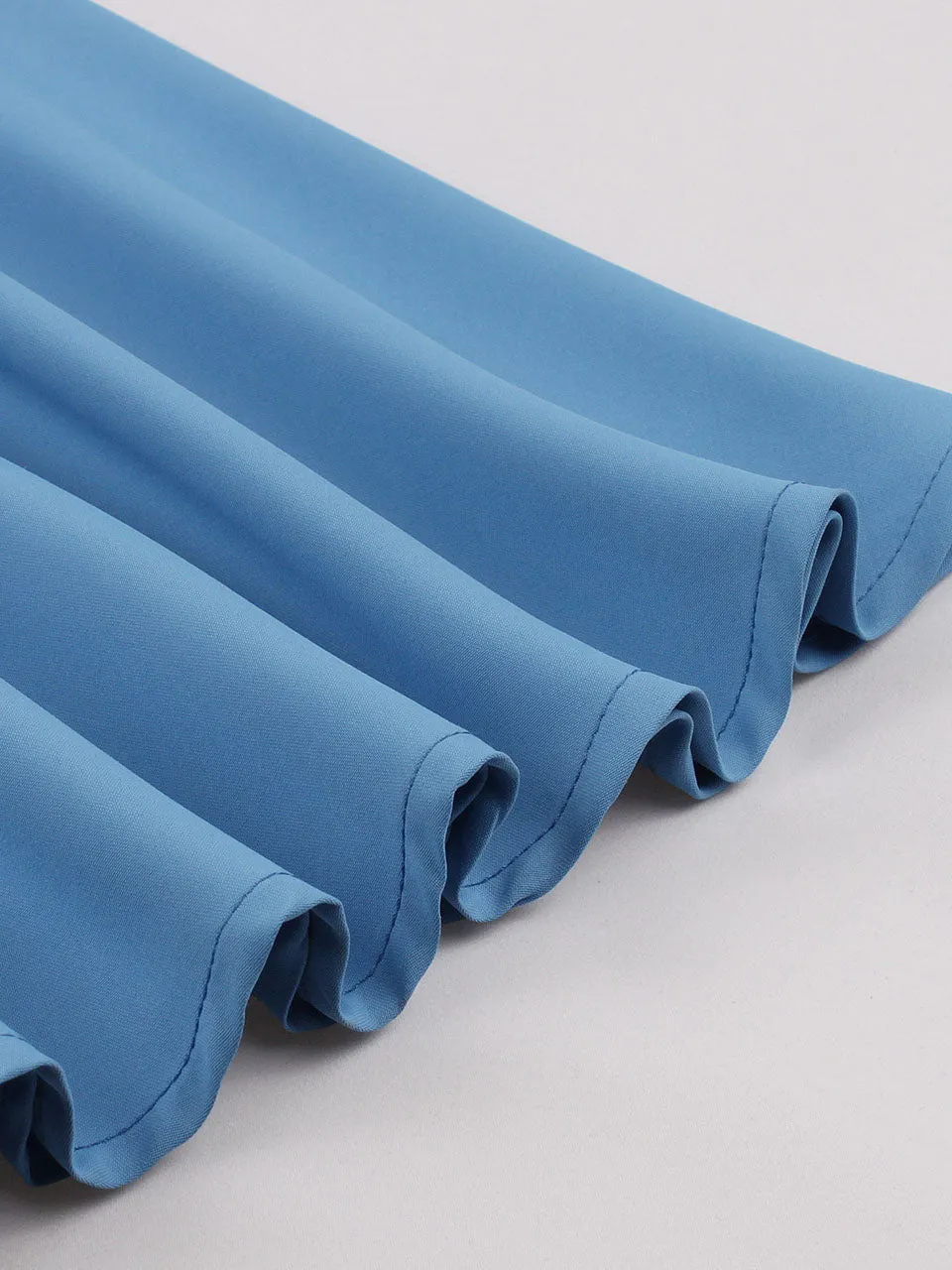 Blue Bow Sleeve V Neck 1950S Vintage Swing Dress