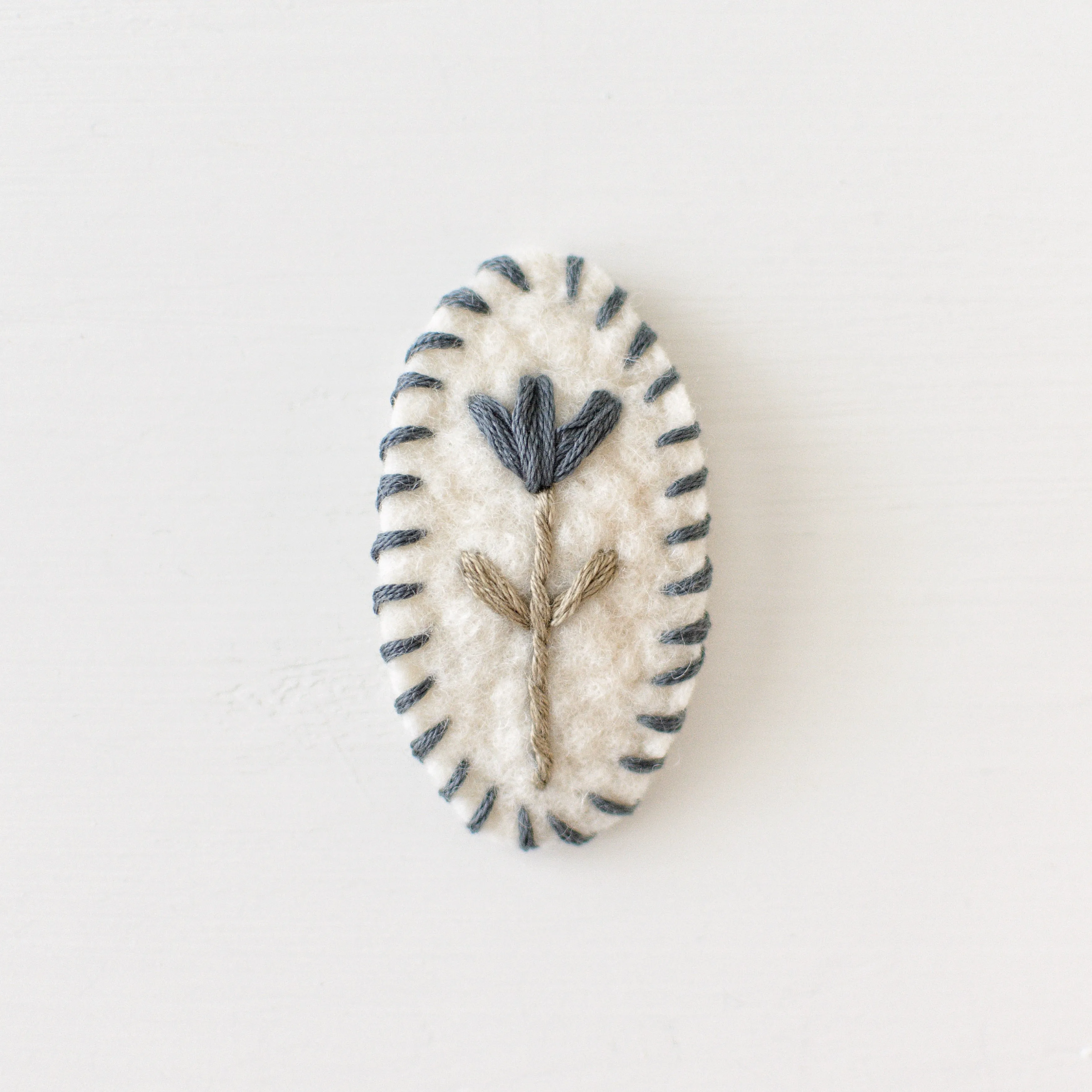 Blue Flower Wool Felt Snap Clip