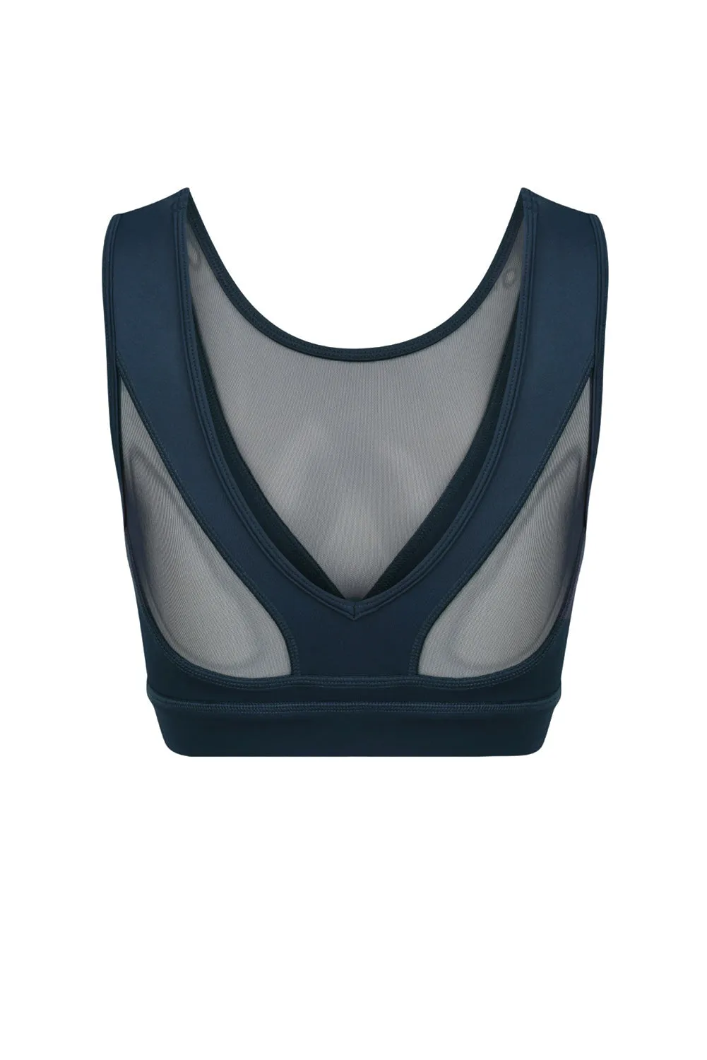 Blue Mesh Splicing Crop Top High Waist Sports Set