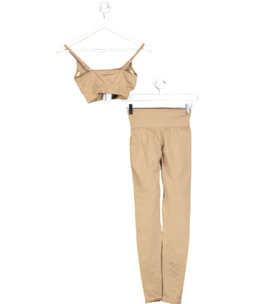 Bo Tee Beige Sports Bra And High Waist Leggings Set UK XS