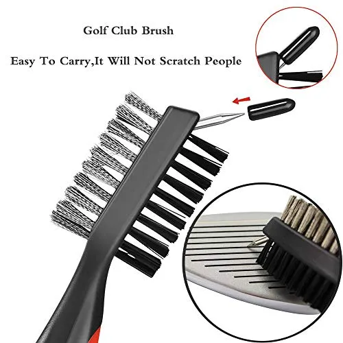 Borogo 2-Pack Golf Club Brush Groove Cleaner, Golf Club Brush and Club Groove Cleaner 2 Ft Retractable Zip-line and Aluminum Carabiner Cleaning Tools Black-Blue