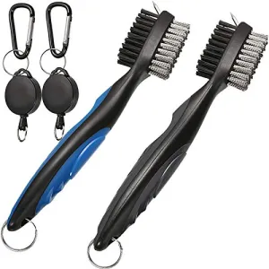 Borogo 2-Pack Golf Club Brush Groove Cleaner, Golf Club Brush and Club Groove Cleaner 2 Ft Retractable Zip-line and Aluminum Carabiner Cleaning Tools Black-Blue