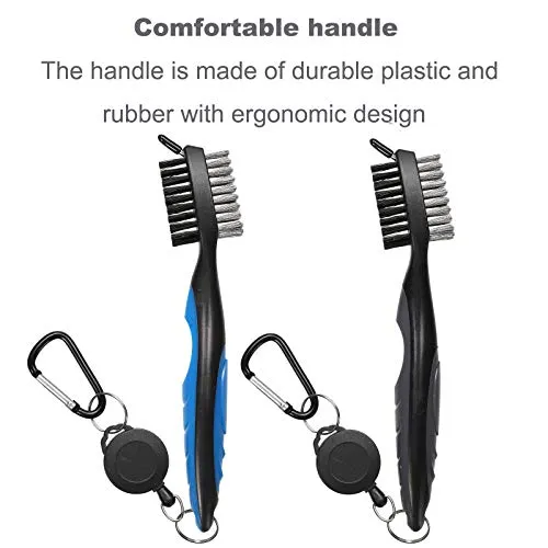 Borogo 2-Pack Golf Club Brush Groove Cleaner, Golf Club Brush and Club Groove Cleaner 2 Ft Retractable Zip-line and Aluminum Carabiner Cleaning Tools Black-Blue