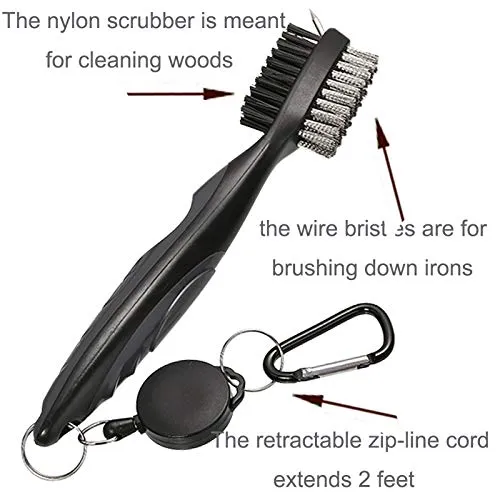 Borogo 2-Pack Golf Club Brush Groove Cleaner, Golf Club Brush and Club Groove Cleaner 2 Ft Retractable Zip-line and Aluminum Carabiner Cleaning Tools Black-Blue