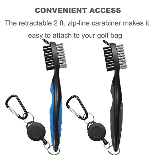 Borogo 2-Pack Golf Club Brush Groove Cleaner, Golf Club Brush and Club Groove Cleaner 2 Ft Retractable Zip-line and Aluminum Carabiner Cleaning Tools Black-Blue