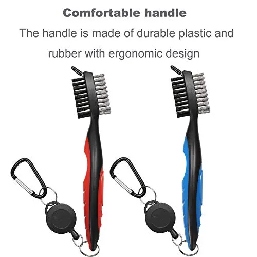 Borogo Golf Club Brush Groove Cleaner, 2-Pack Golf Club Brush and Club Groove Cleaner 2 Ft Retractable Zip-line and Aluminum Carabiner Cleaning Tools