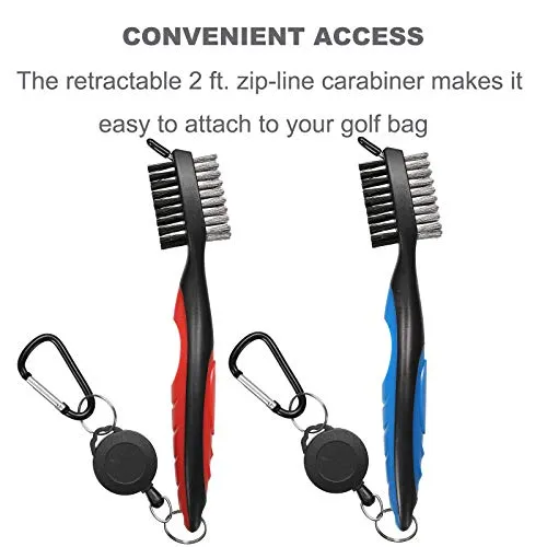 Borogo Golf Club Brush Groove Cleaner, 2-Pack Golf Club Brush and Club Groove Cleaner 2 Ft Retractable Zip-line and Aluminum Carabiner Cleaning Tools