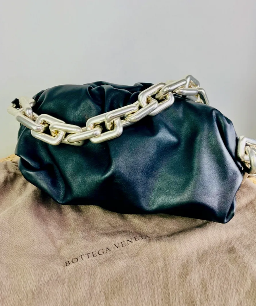 BOTTEGA VENETA Black Leather/silver Hardware The Chain Pouch Leather Clutch Bag