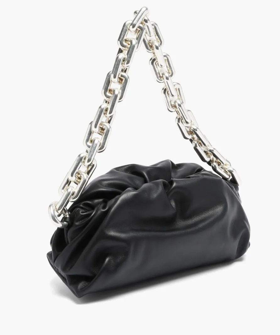 BOTTEGA VENETA Black Leather/silver Hardware The Chain Pouch Leather Clutch Bag