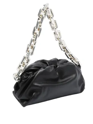 BOTTEGA VENETA Black Leather/silver Hardware The Chain Pouch Leather Clutch Bag