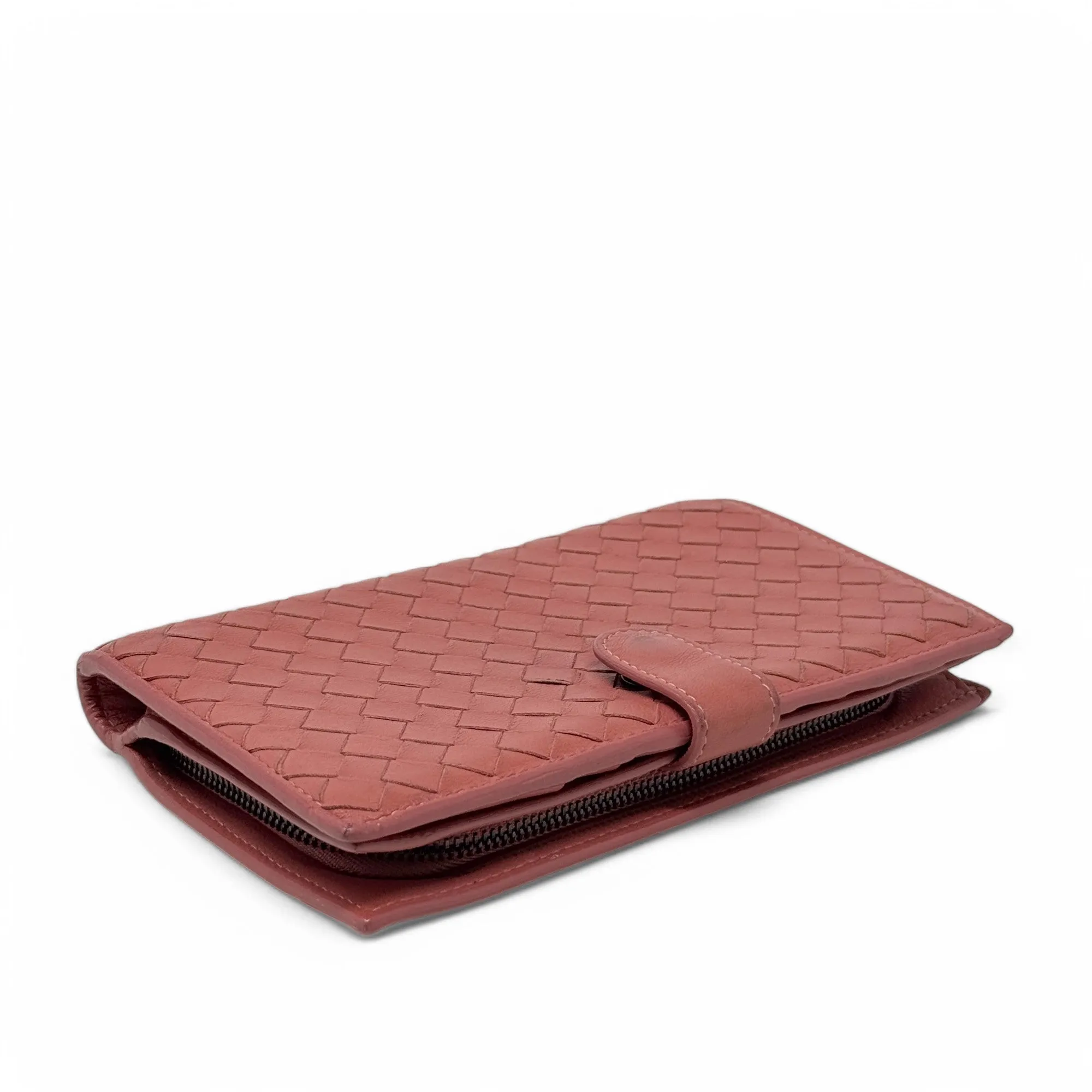 Bottega Veneta Pink Woven Compact Wallet