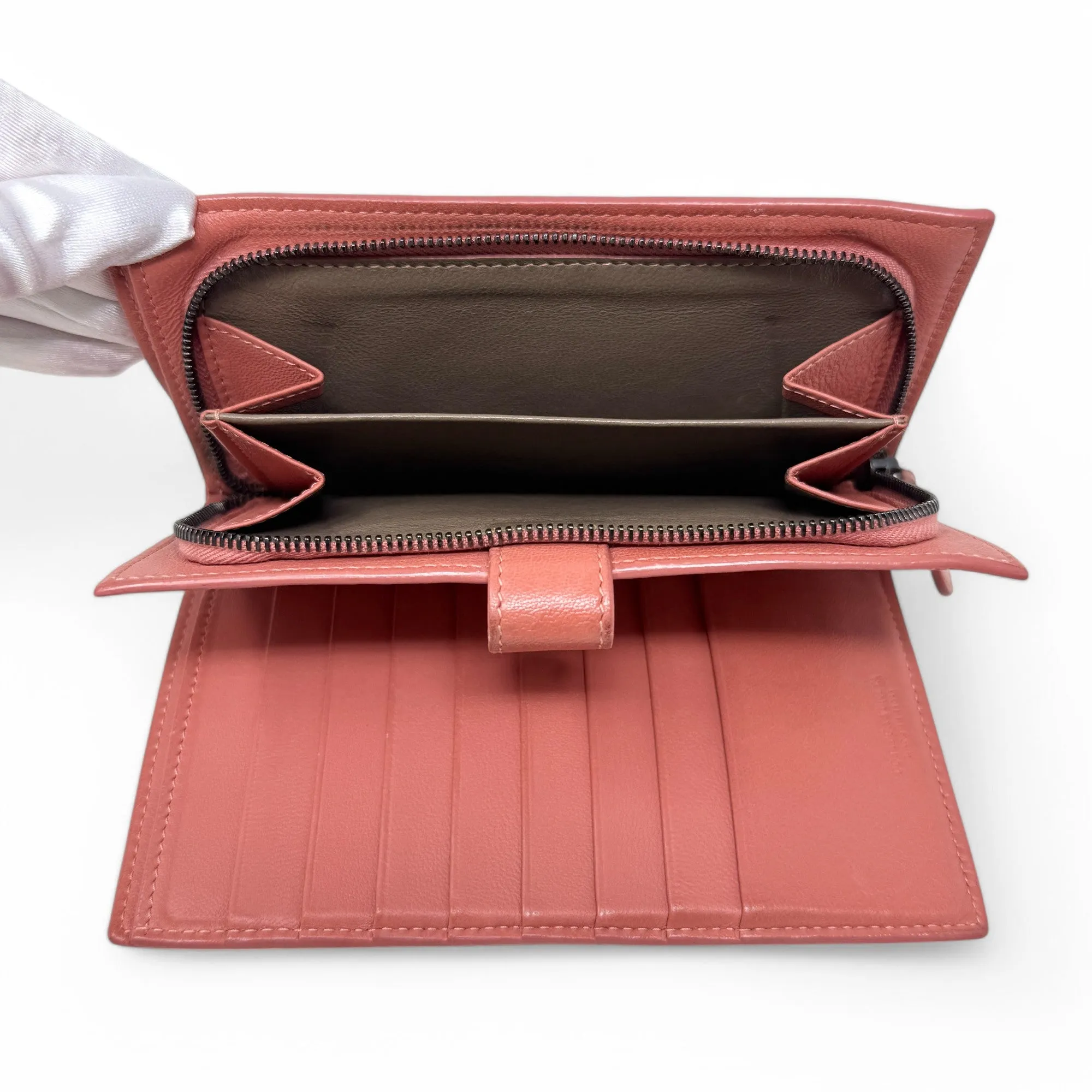 Bottega Veneta Pink Woven Compact Wallet
