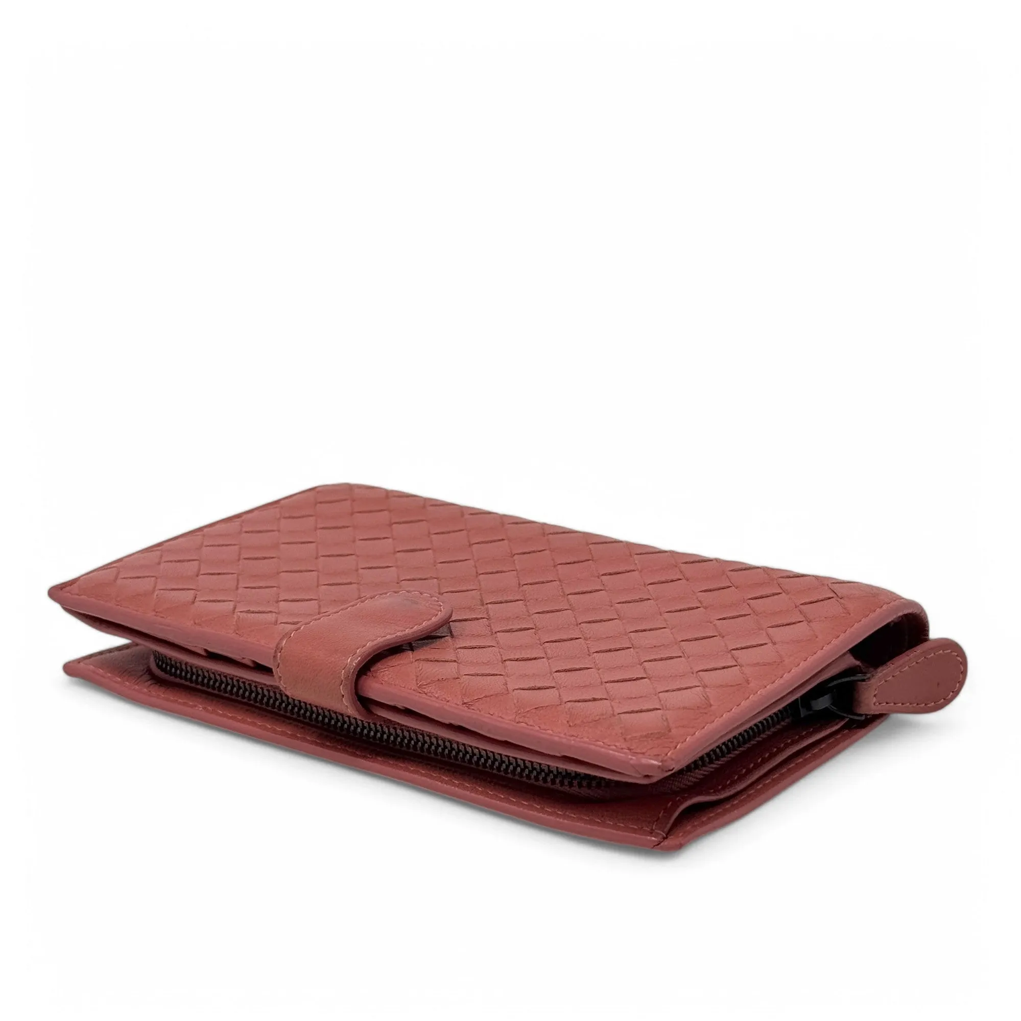 Bottega Veneta Pink Woven Compact Wallet
