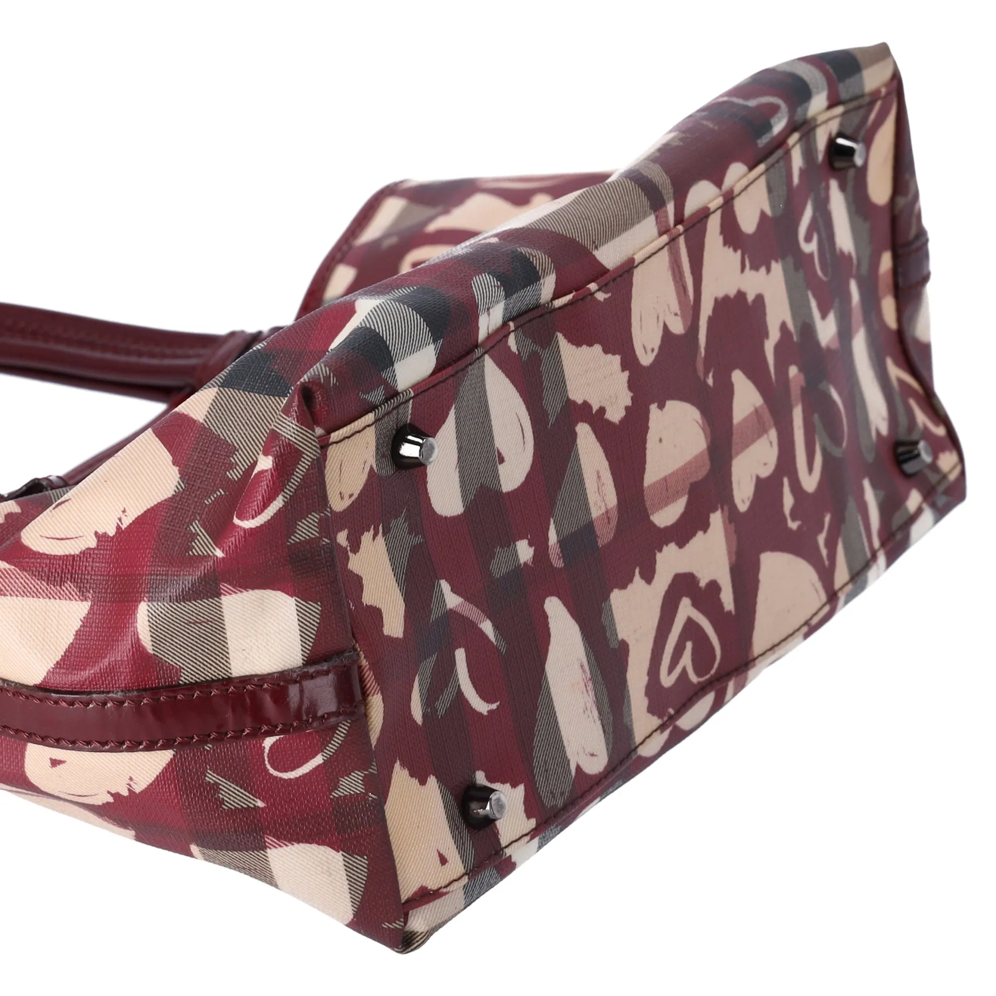 Burberry Nova Check Heart Tote Red Beige Multi PVC Patent Leather