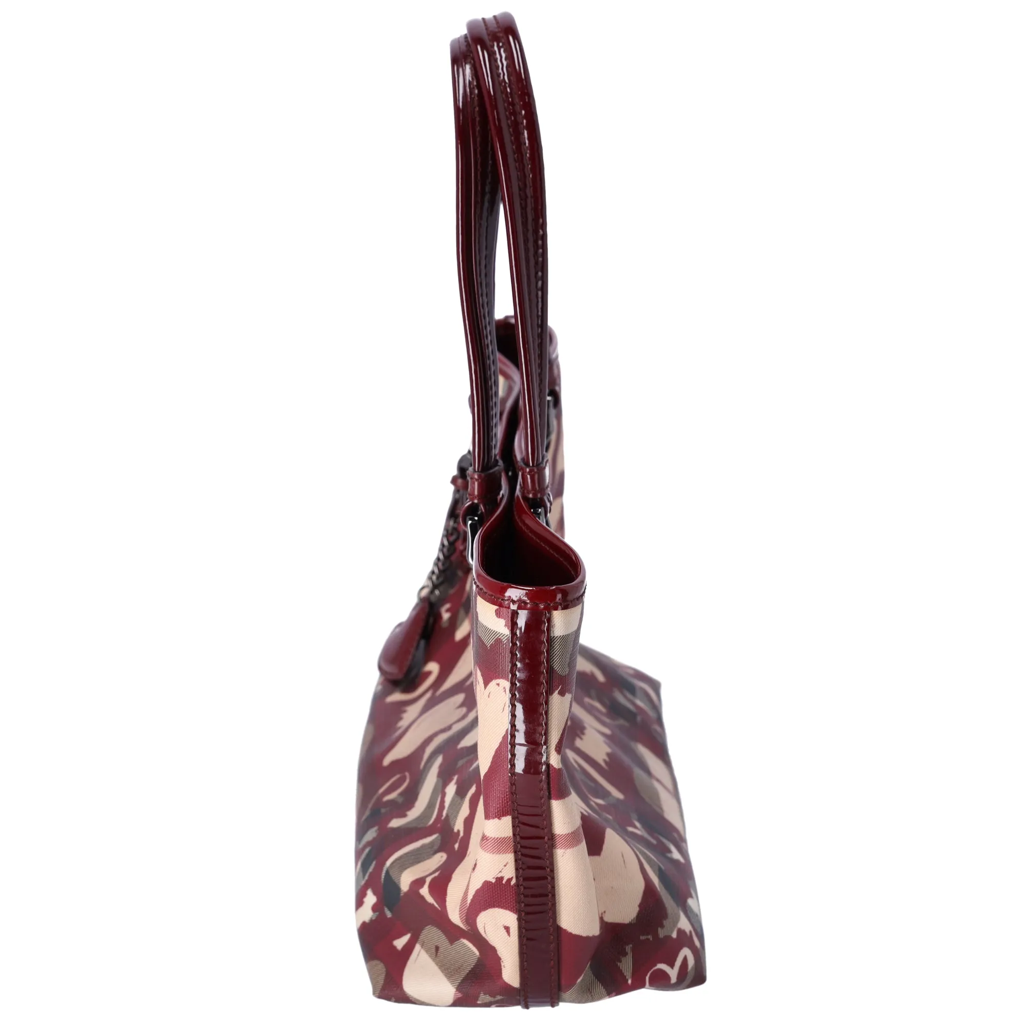 Burberry Nova Check Heart Tote Red Beige Multi PVC Patent Leather