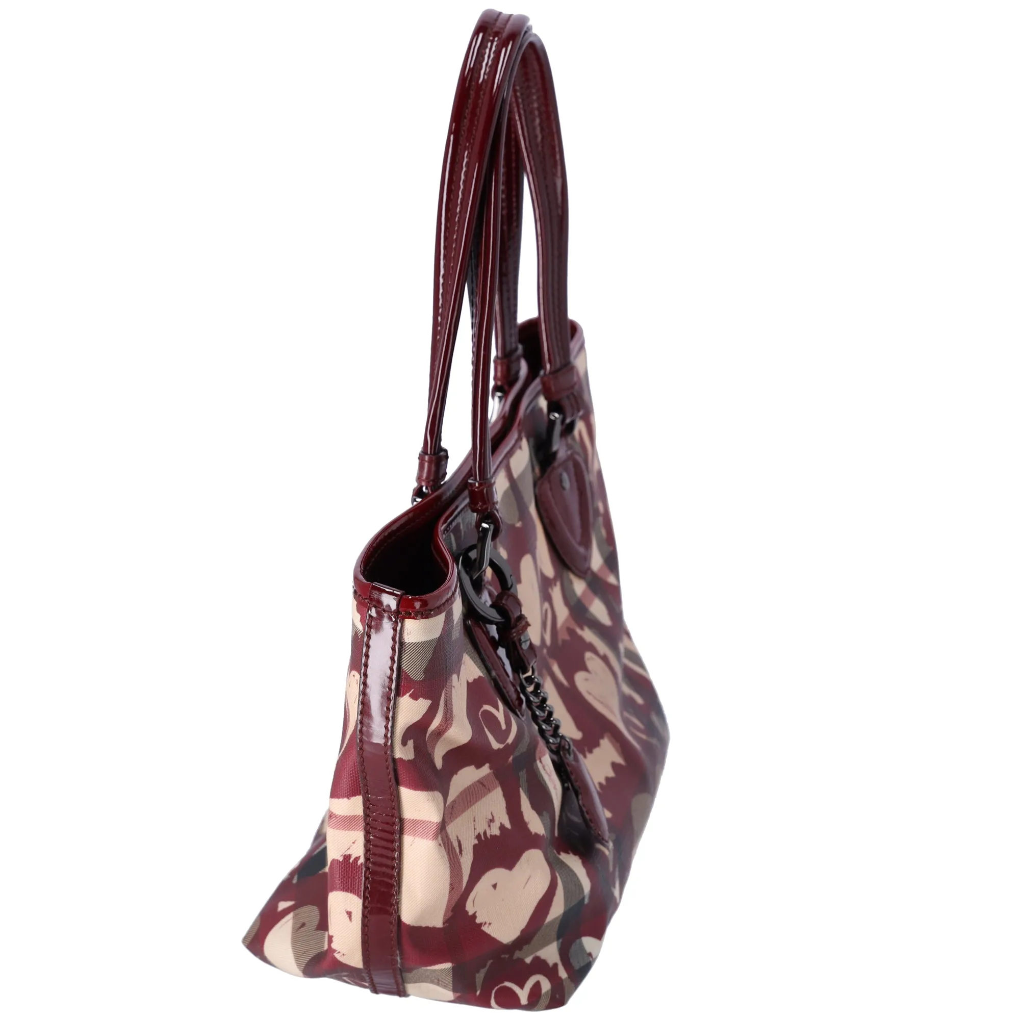 Burberry Nova Check Heart Tote Red Beige Multi PVC Patent Leather