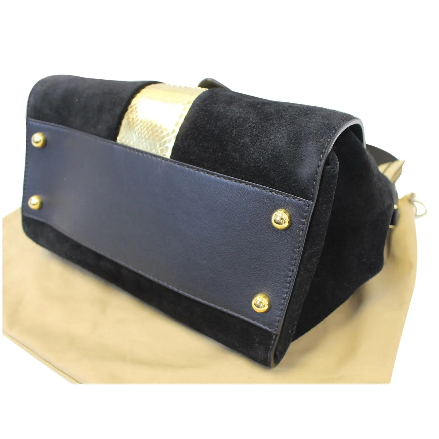 BURBERRY The Medium Buckle Suede and Snakeskin Tote Shoulder Bag Black - 20% OFF