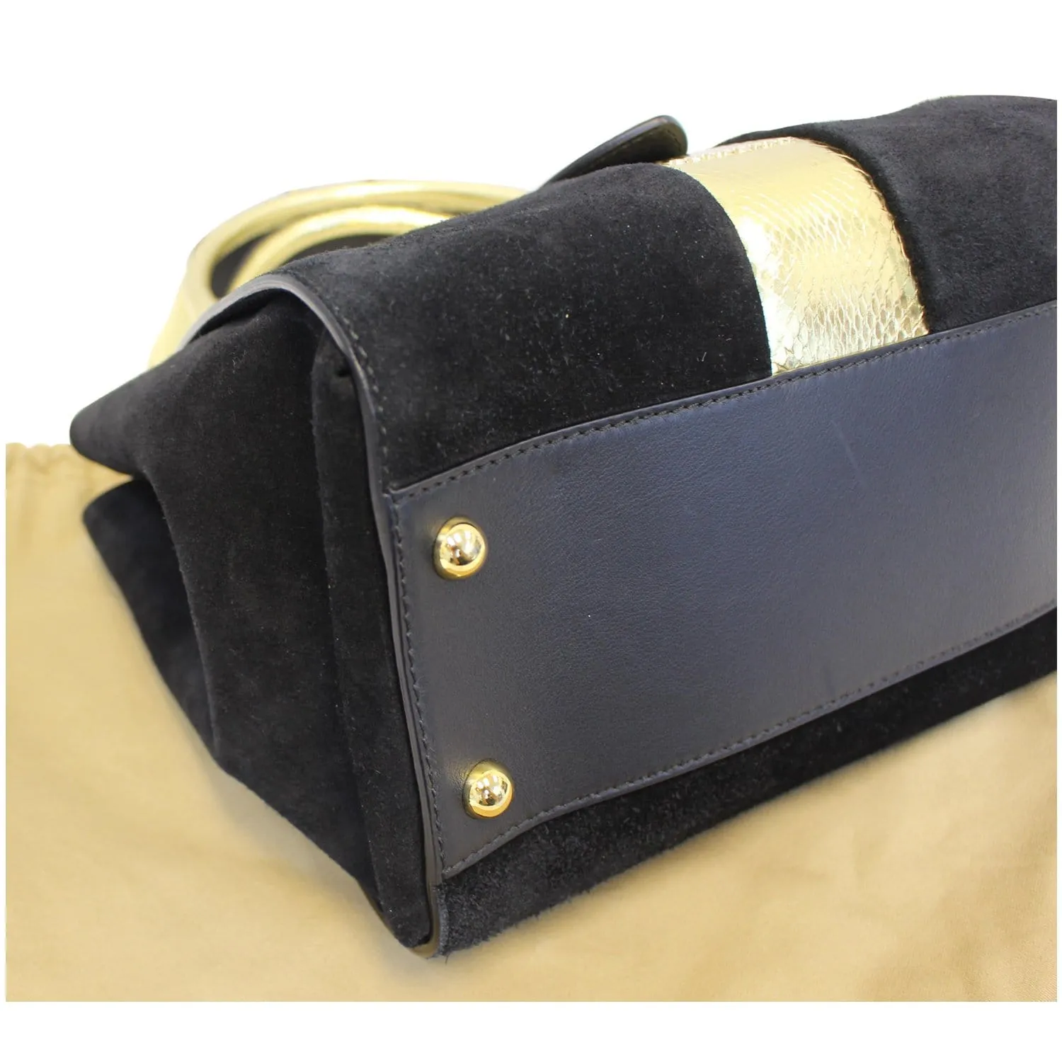BURBERRY The Medium Buckle Suede and Snakeskin Tote Shoulder Bag Black - 20% OFF