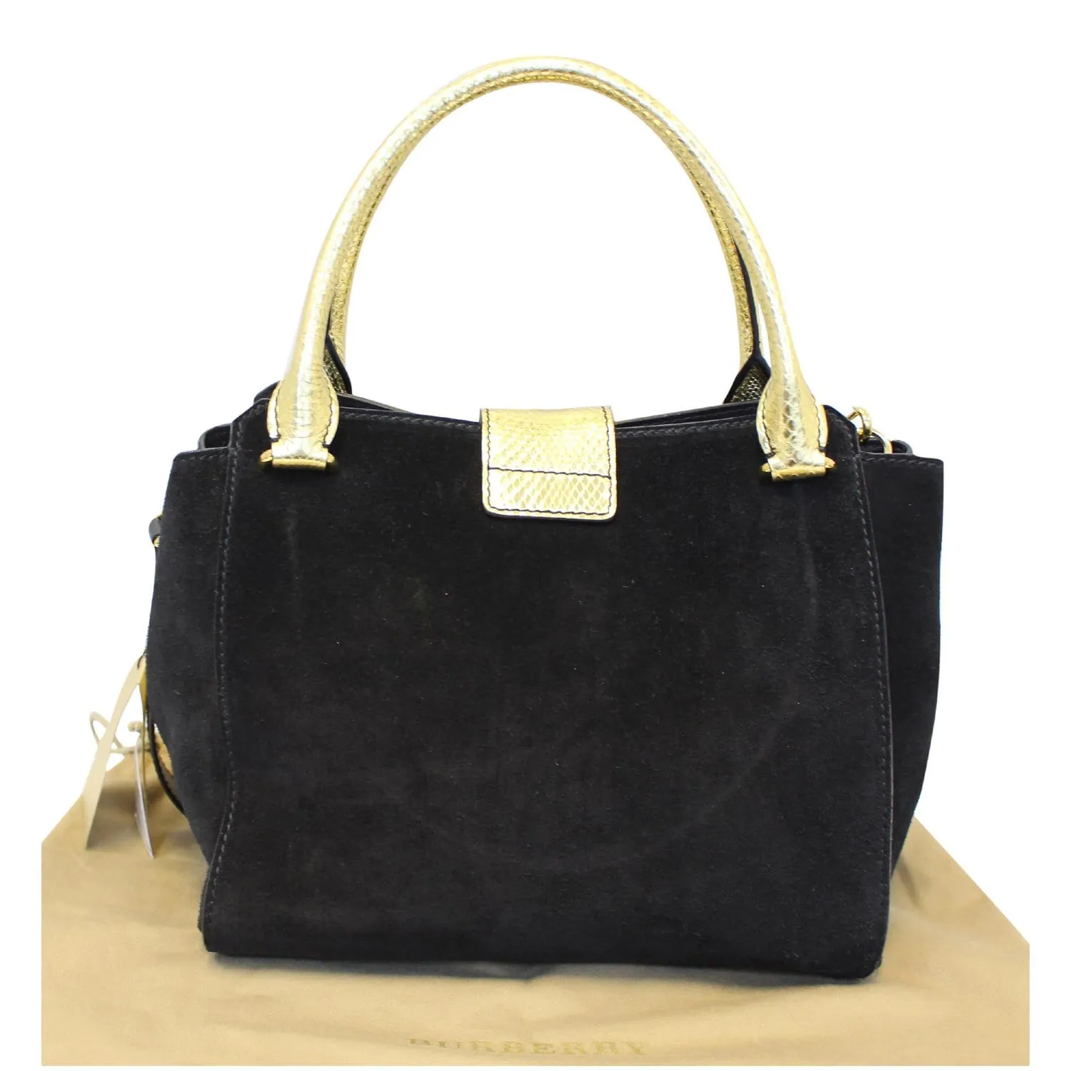 BURBERRY The Medium Buckle Suede and Snakeskin Tote Shoulder Bag Black - 20% OFF