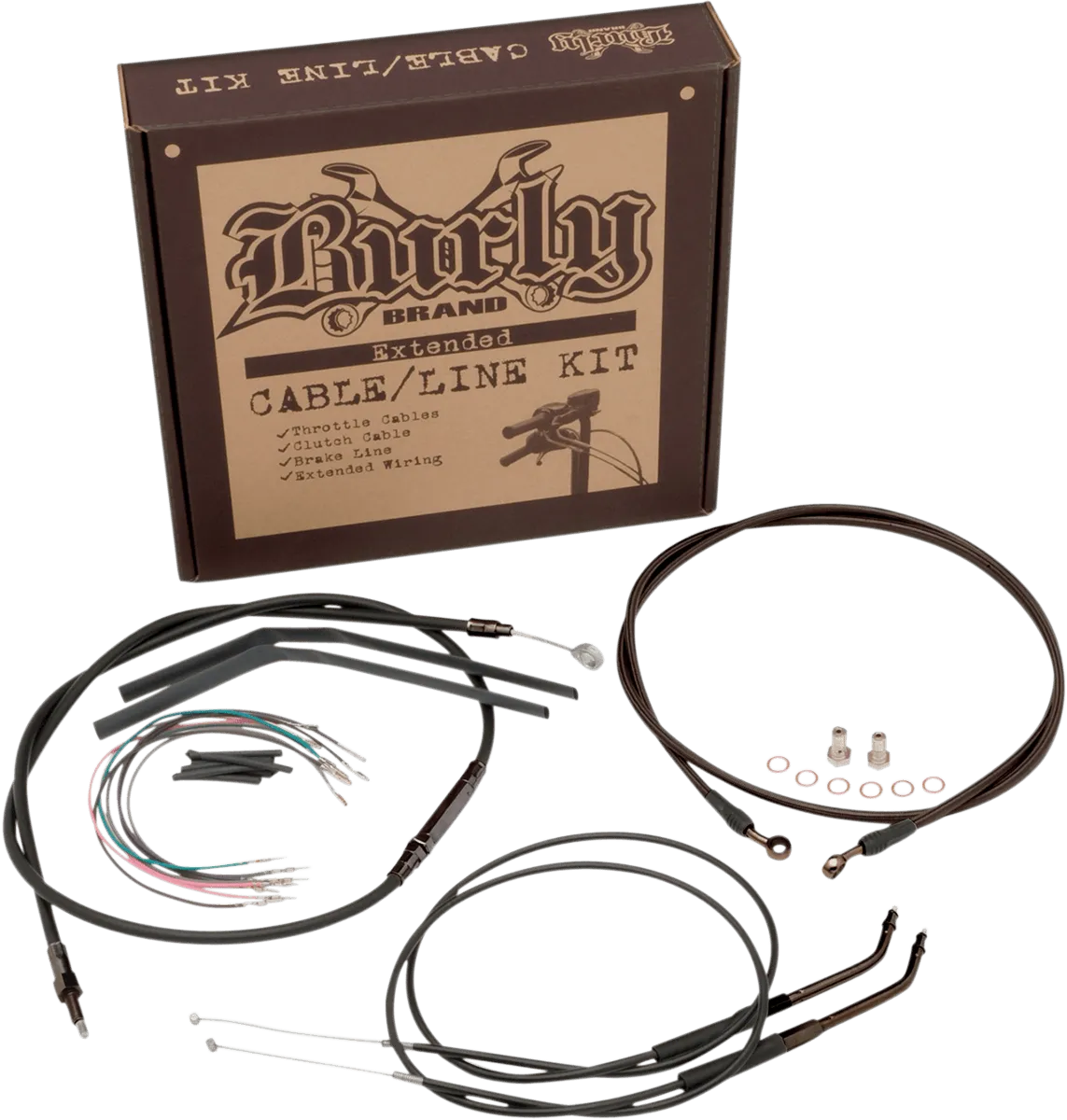 Burly Brand B30-1006 Extended Cable/Brake Line Kit for 12in. Ape Handlebars - Black Vinyl