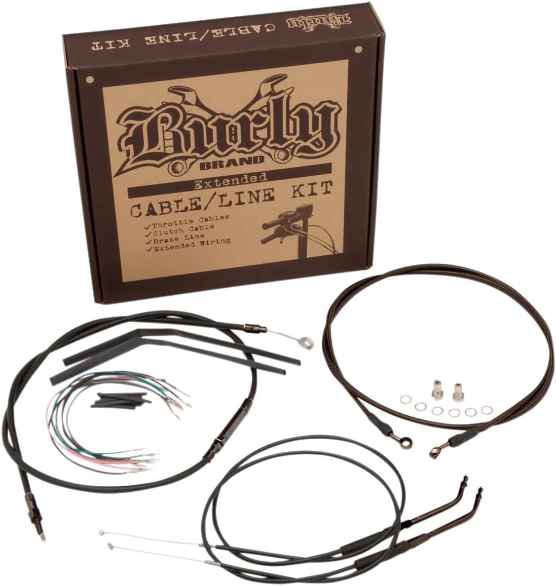 Burly Brand B30-1122 Extended Cable/Brake Line Kit for 14in. Ape Handlebars - Black Vinyl