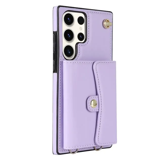 Cardholder Leather Case With Lanyard for Samsung S Series