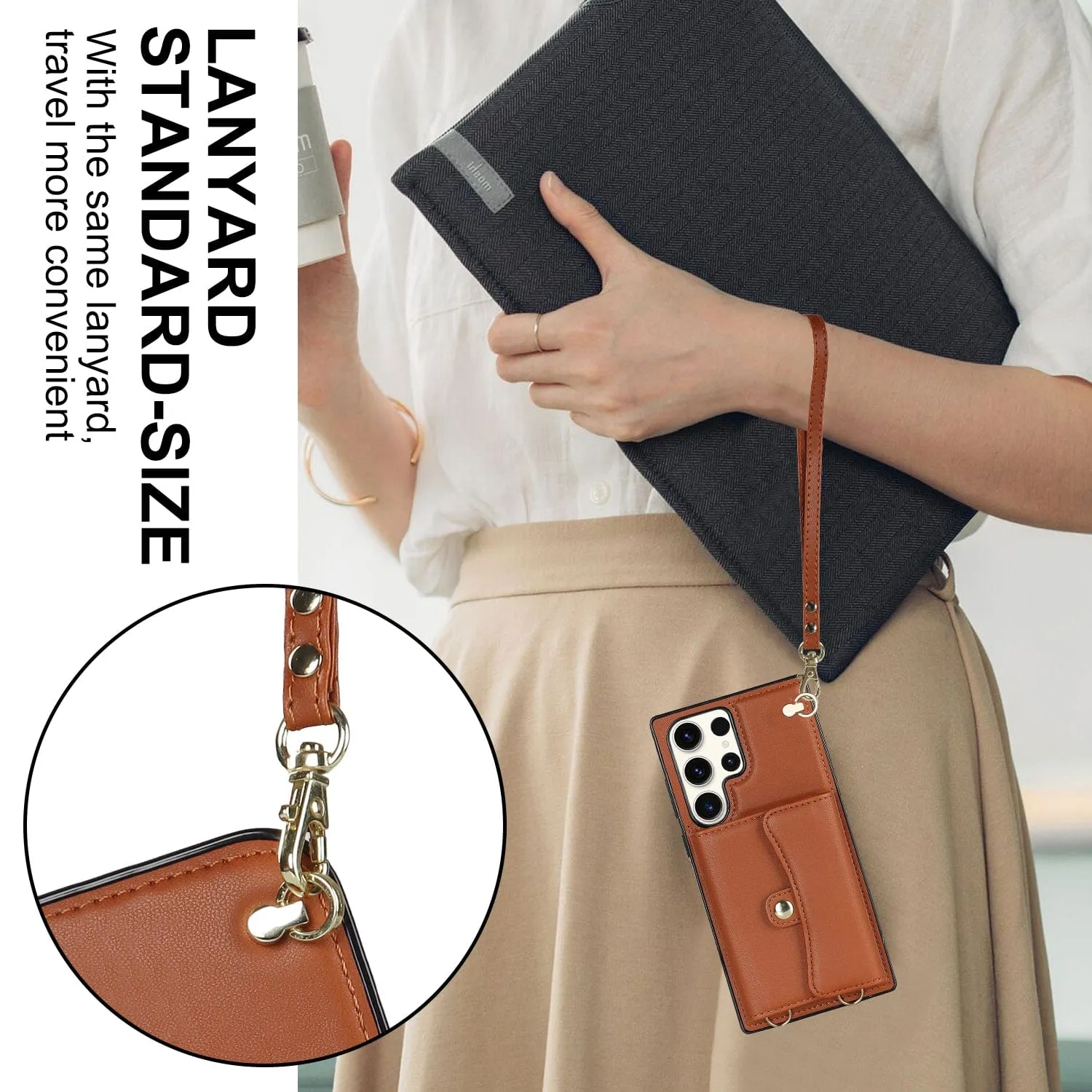 Cardholder Leather Case With Lanyard for Samsung S Series