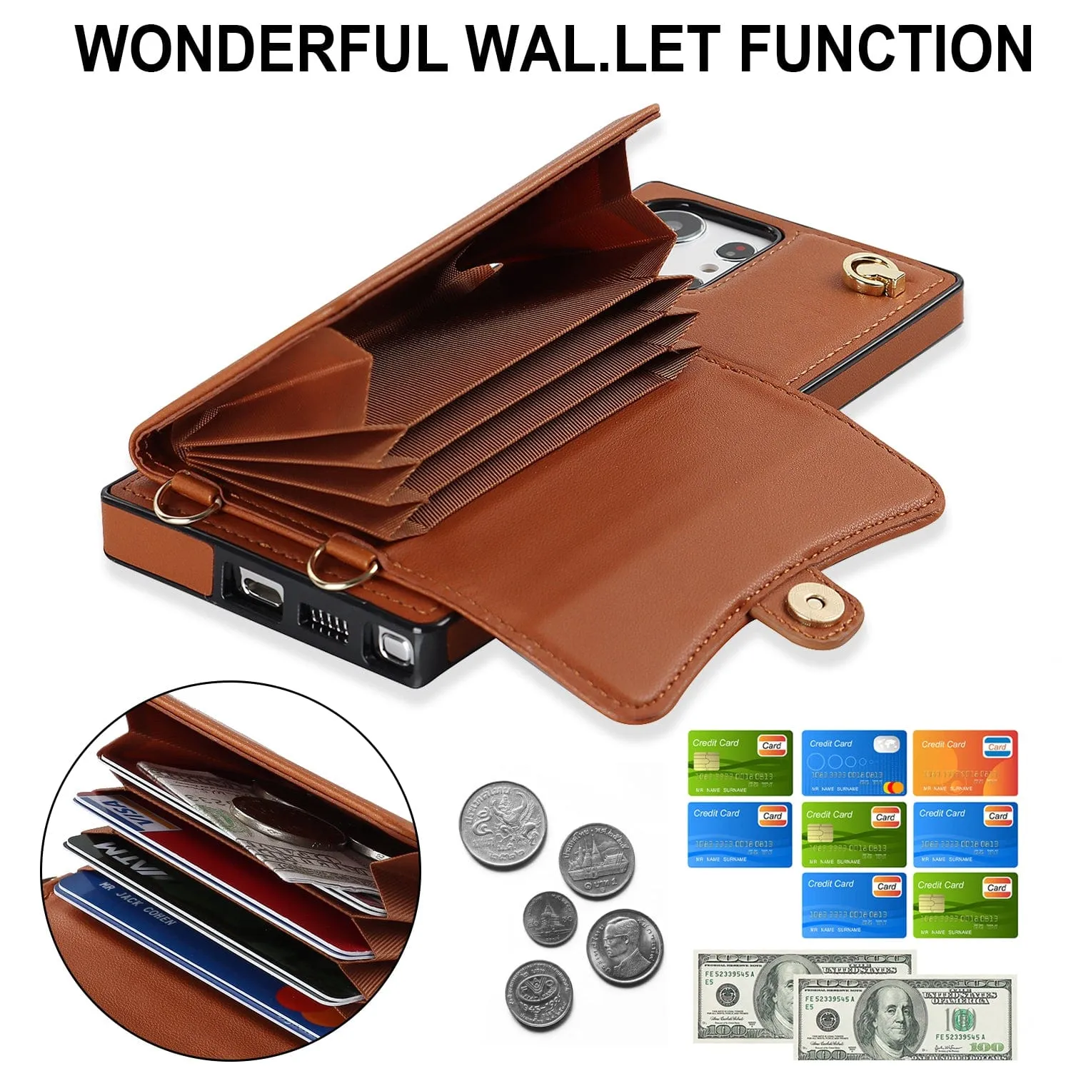Cardholder Leather Case With Lanyard for Samsung S Series