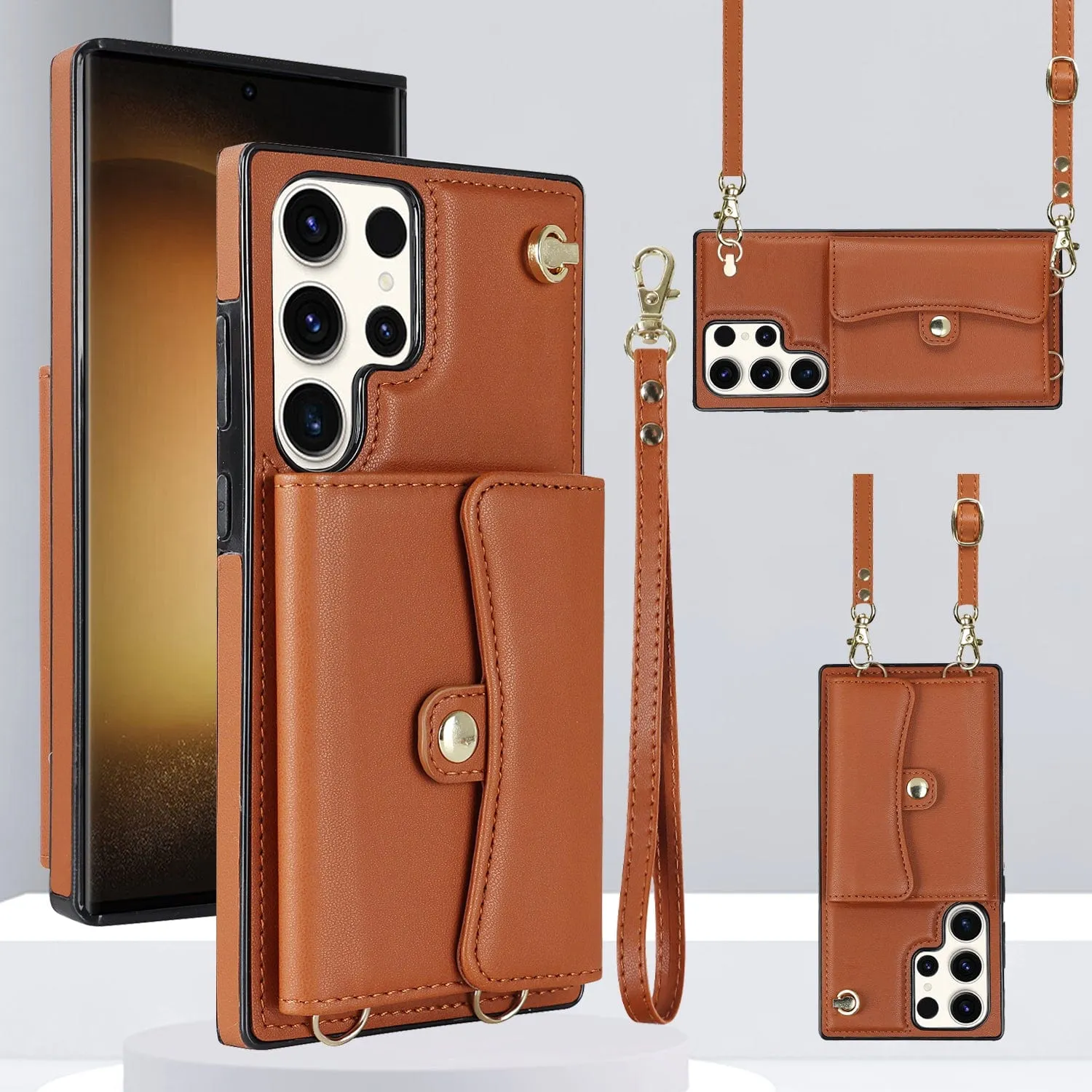 Cardholder Leather Case With Lanyard for Samsung S Series