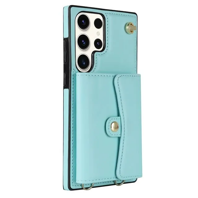 Cardholder Leather Case With Lanyard for Samsung S Series