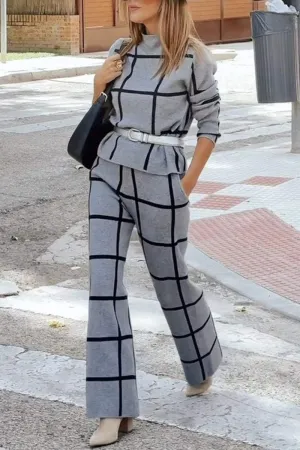 Casual Street Stripe Pocket Lace Up Contrast Turtleneck Long Sleeve Two Pieces(4 Colors)
