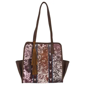 CatchFly Brown Calf Hair and Steer Skull Print Essentials Tote