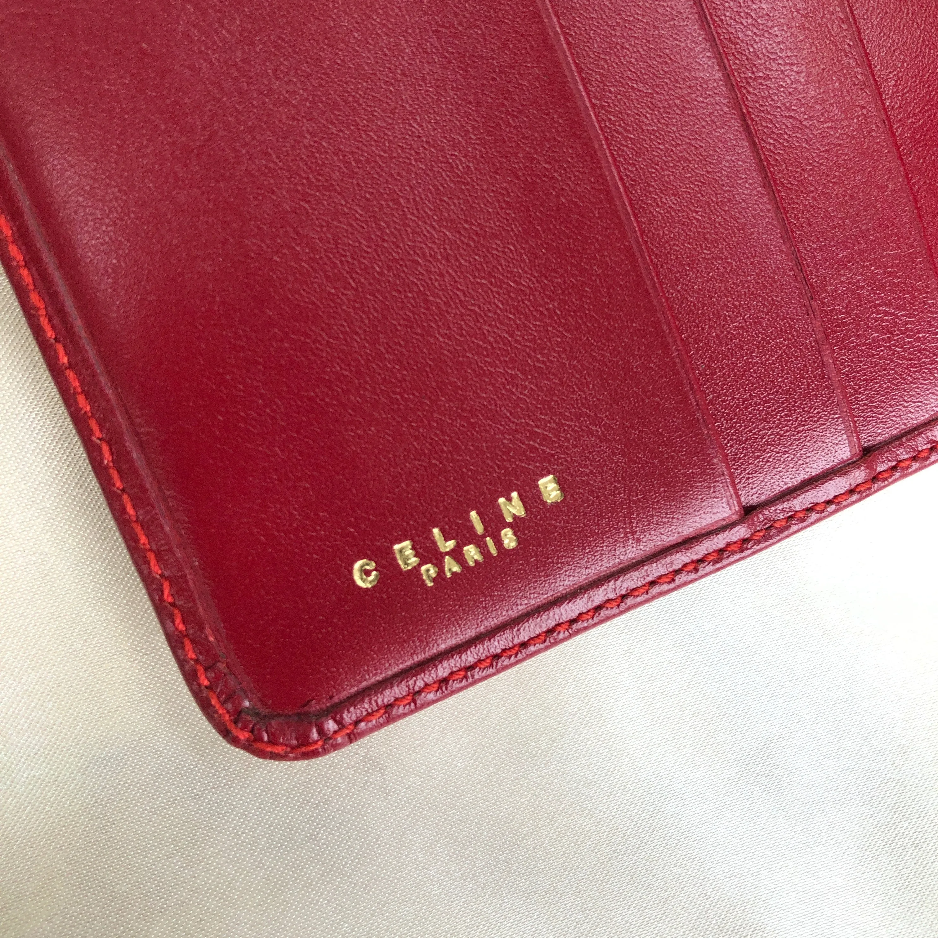 CELINE Horse bit Compact Wallet Red Accessory Vintage Old celine kxewuv