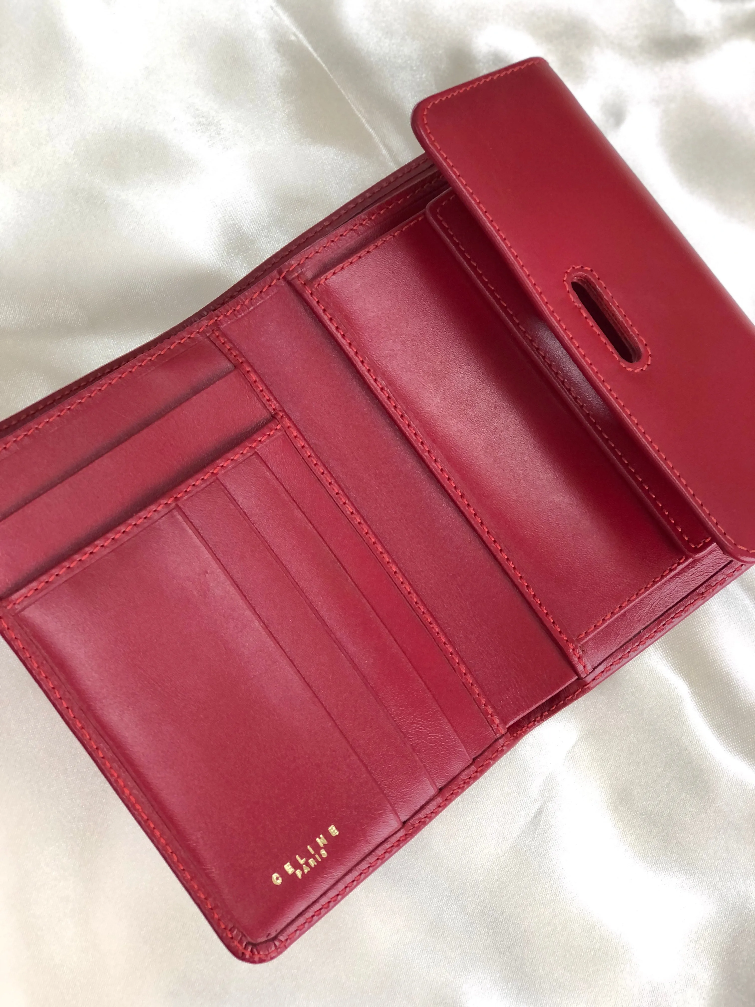 CELINE Horse bit Compact Wallet Red Accessory Vintage Old celine kxewuv
