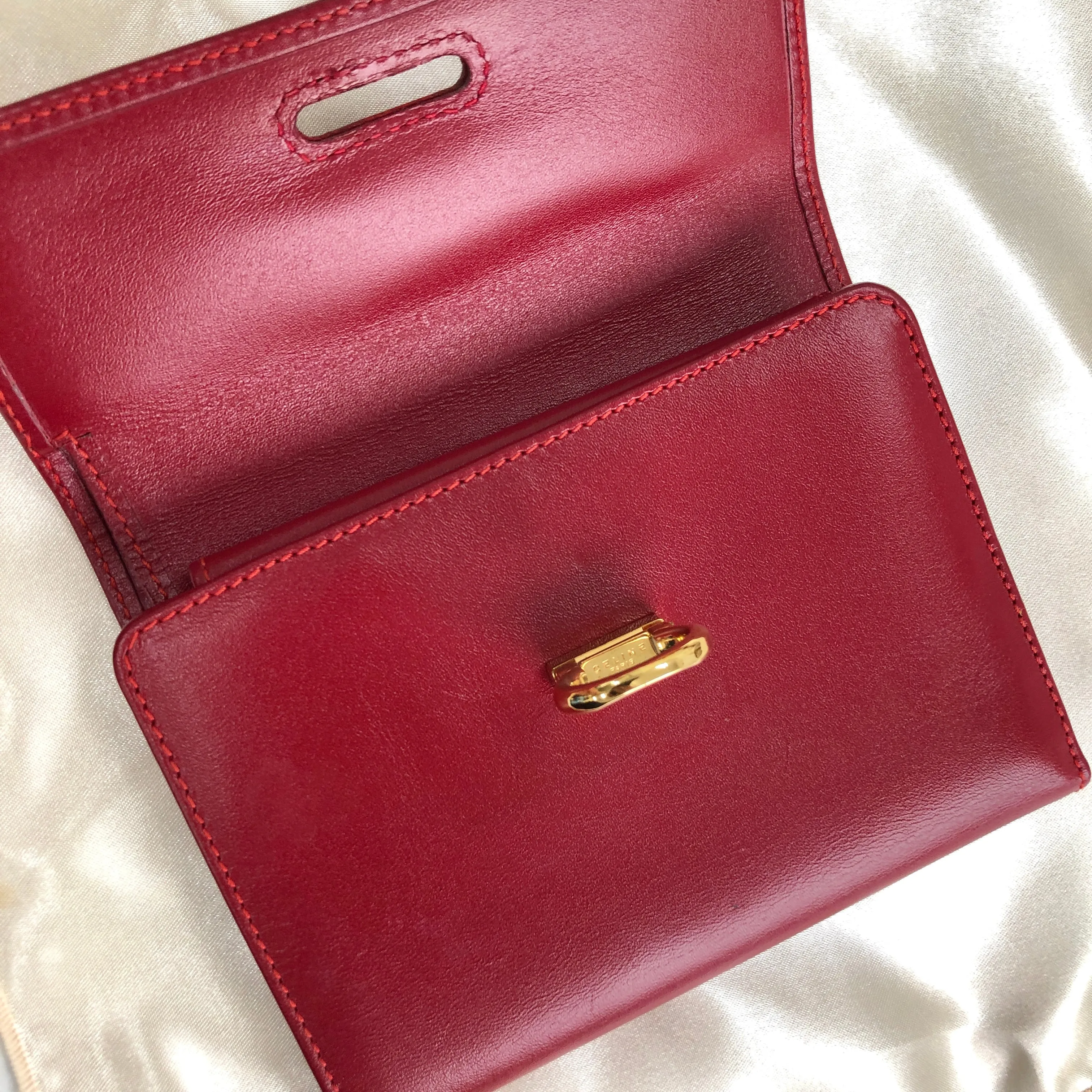 CELINE Horse bit Compact Wallet Red Accessory Vintage Old celine kxewuv