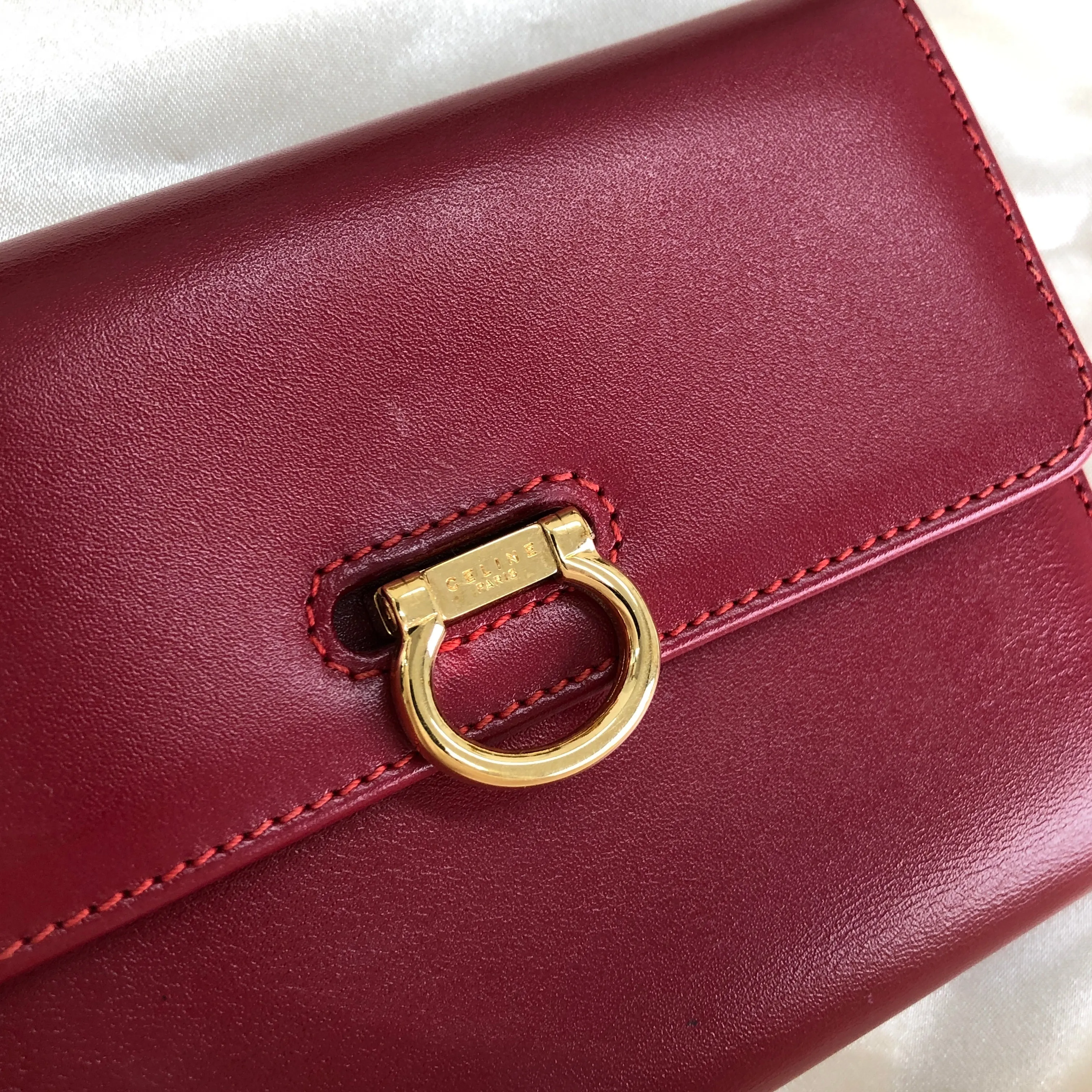 CELINE Horse bit Compact Wallet Red Accessory Vintage Old celine kxewuv
