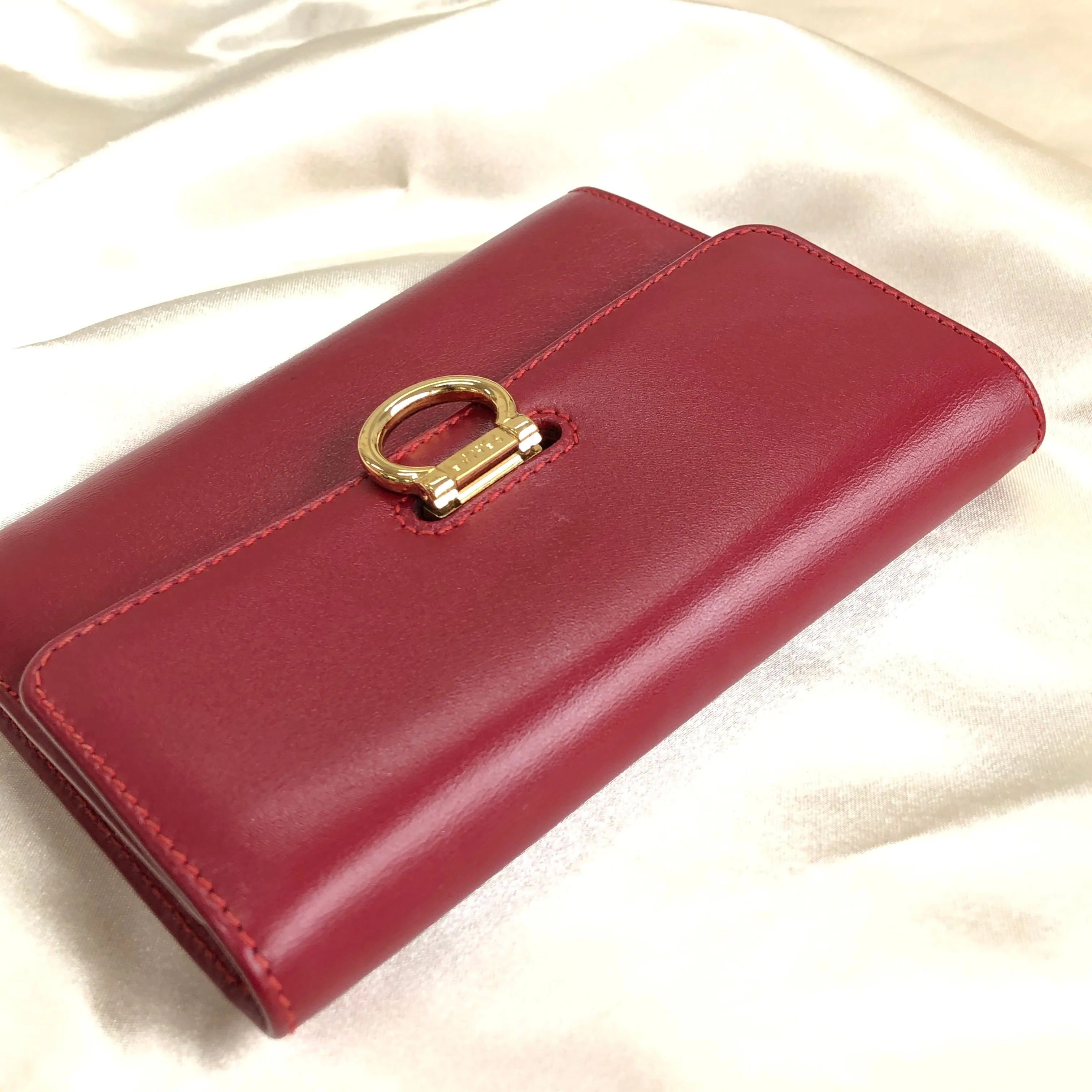 CELINE Horse bit Compact Wallet Red Accessory Vintage Old celine kxewuv
