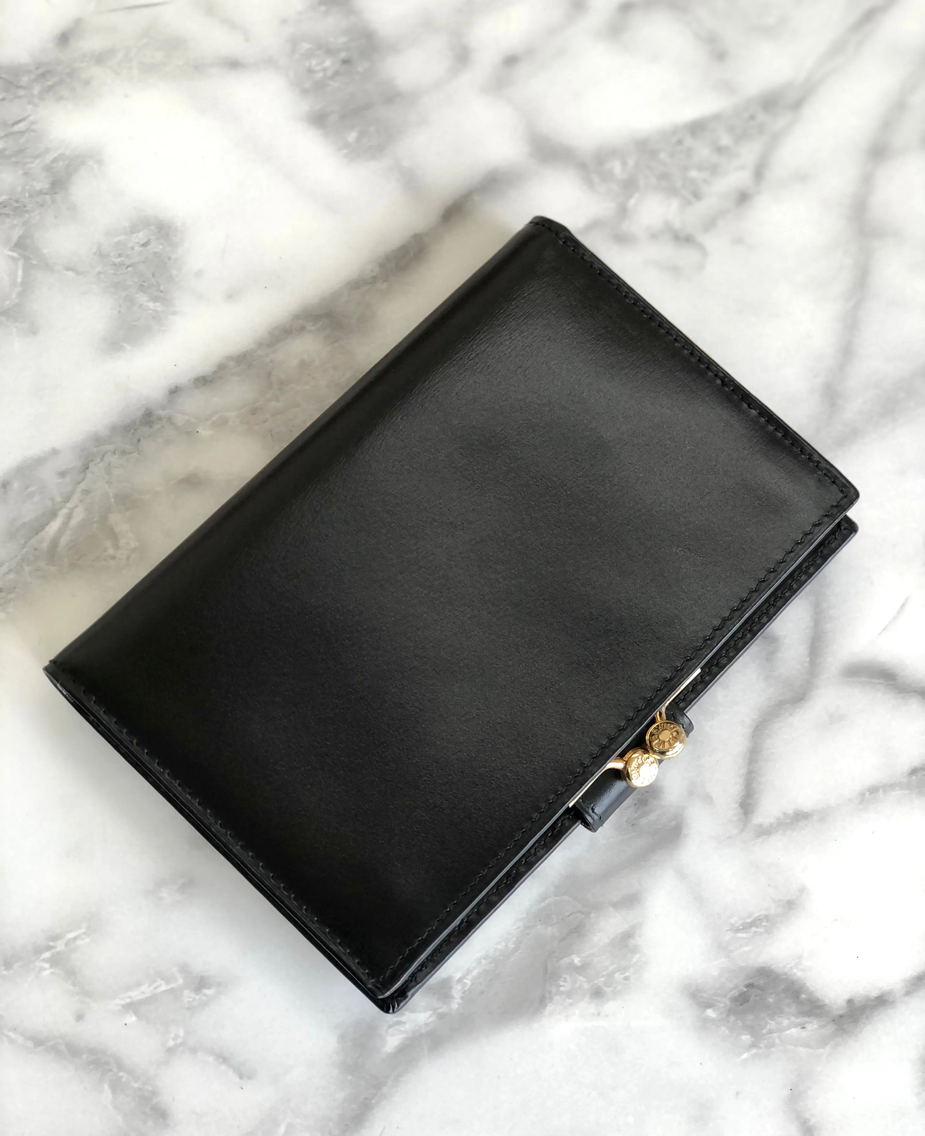 CELINE Logo Compact Wallet Black Accessory Vintage Old celine vxrc5h