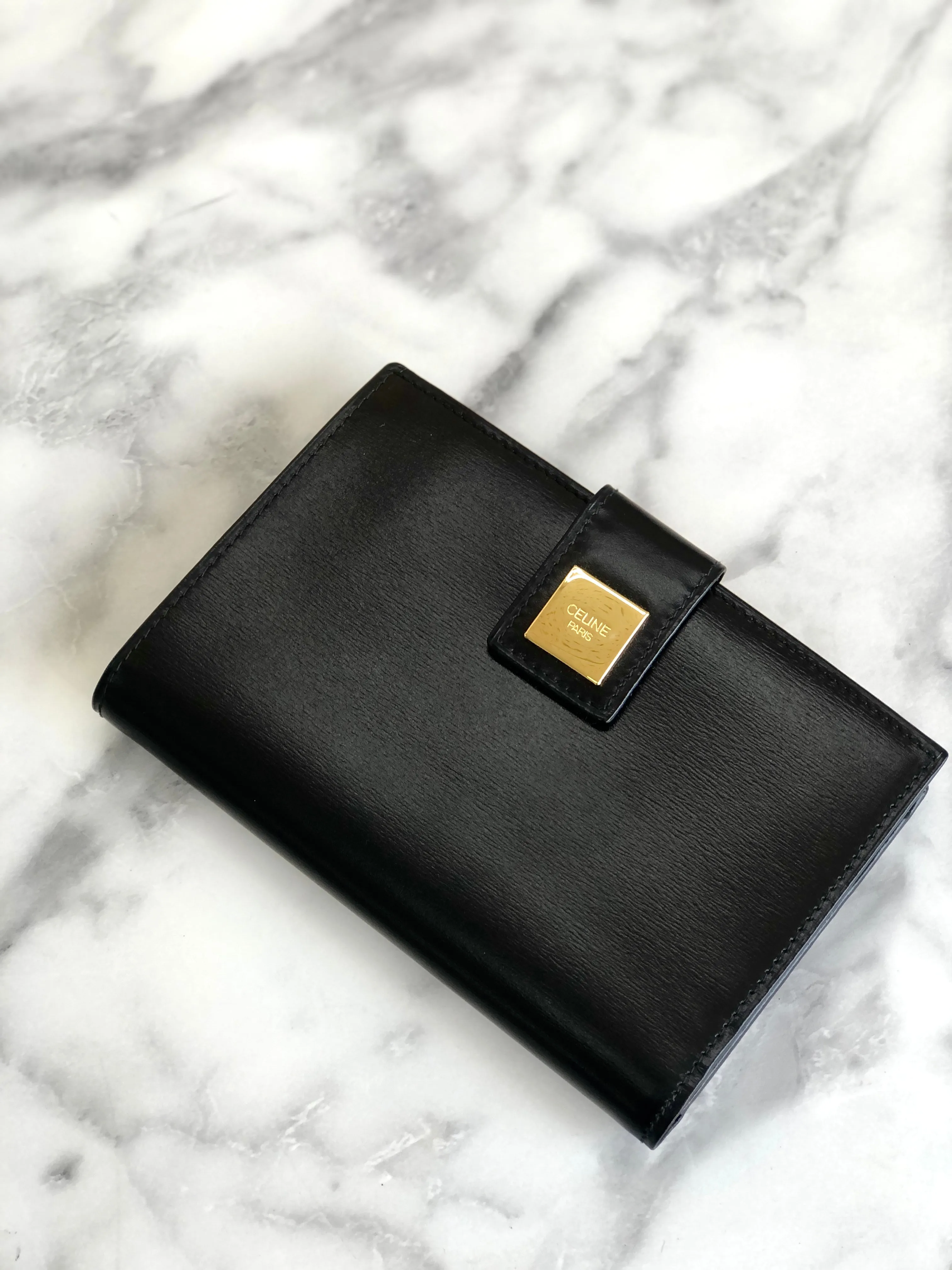 CELINE Logo Compact Wallet Black Accessory Vintage Old celine vxrc5h